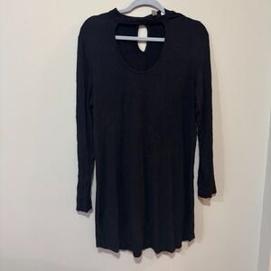 Tacera‎ Tunic Dress Womens Large Black Rayon Stretch Keyhole Neck Casual Wear